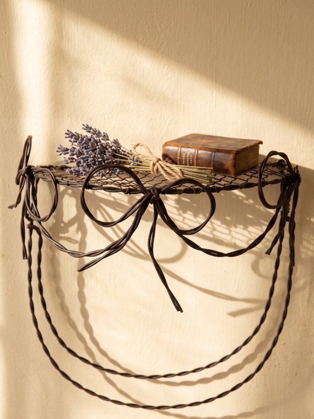 Vintage Rustic Handmade Twisted Wire WALL SHELF w/3 BOWS Shabby Chic Decor